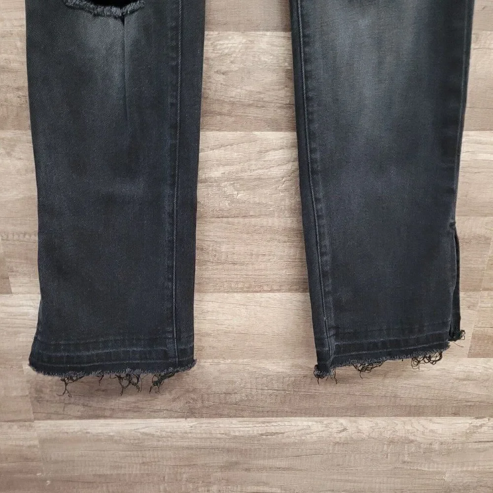 Vibrant Miu Split Leg Vintage Black Bootcut‎ Ripped Jeans Womens Raw Hem 3 / 25